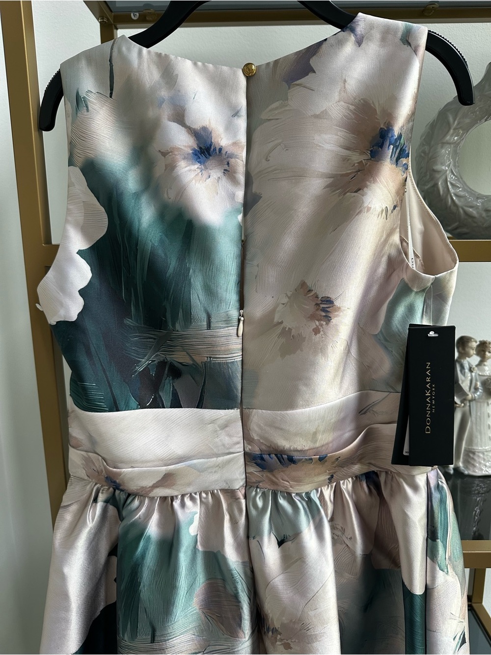 Donna Karan Floral Plunge Neck Ball Gown Dress - Cream & Teal - Picture 8 of 8